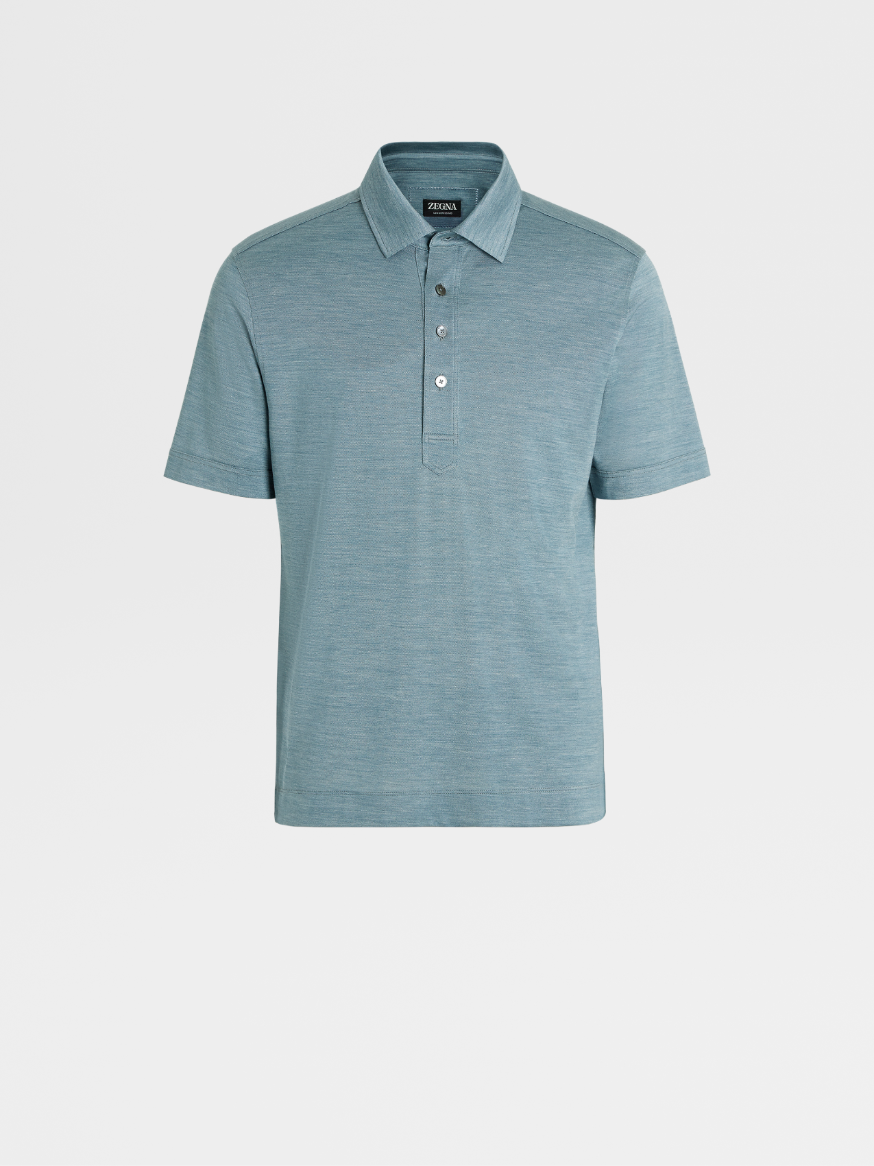 Teal Blue and Light Grey Leggerissimo Cotton and Silk Short-sleeve Polo